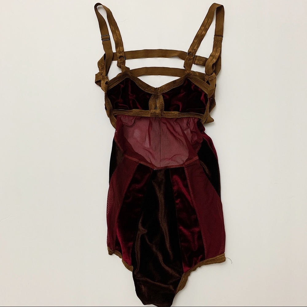MAROON AND GOLD MESH SOLSTICE INTIMATES BODYSUIT